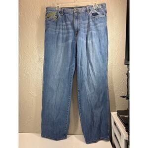 ENYCE Jeans Mens Baggy Y2K Skater Wide Pipe Leg Embroidered Street 40x32 Vintage